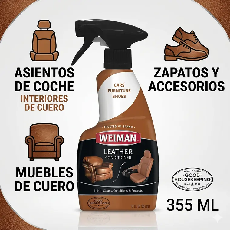Limpiador Acondicionador De Cuero Weiman 3En1 355ml 4