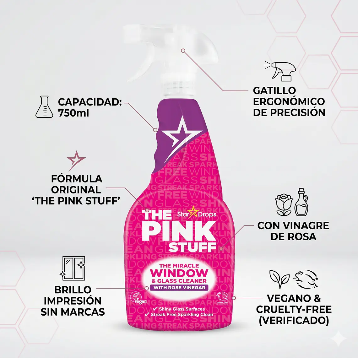 Limpia Vidrios Vinagre Rosa Pink 750ml 5