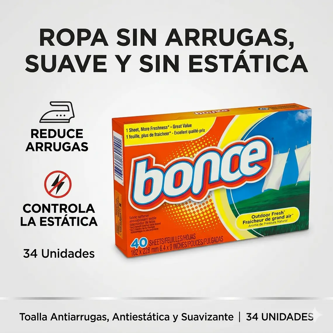 Toalla Antiarrugas Antiestatica Y Suavizante Bounce 34 Un 2