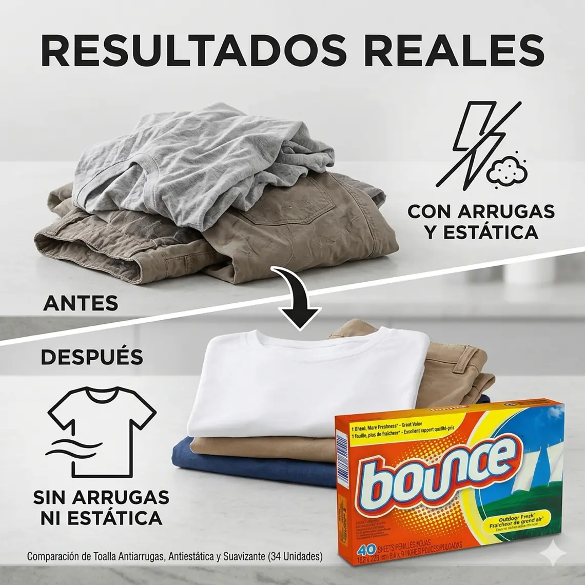 Toalla Antiarrugas Antiestatica Y Suavizante Bounce 34 Un 3