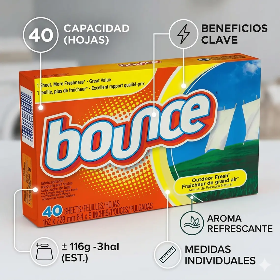 Toalla Antiarrugas Antiestatica Y Suavizante Bounce 34 Un 5