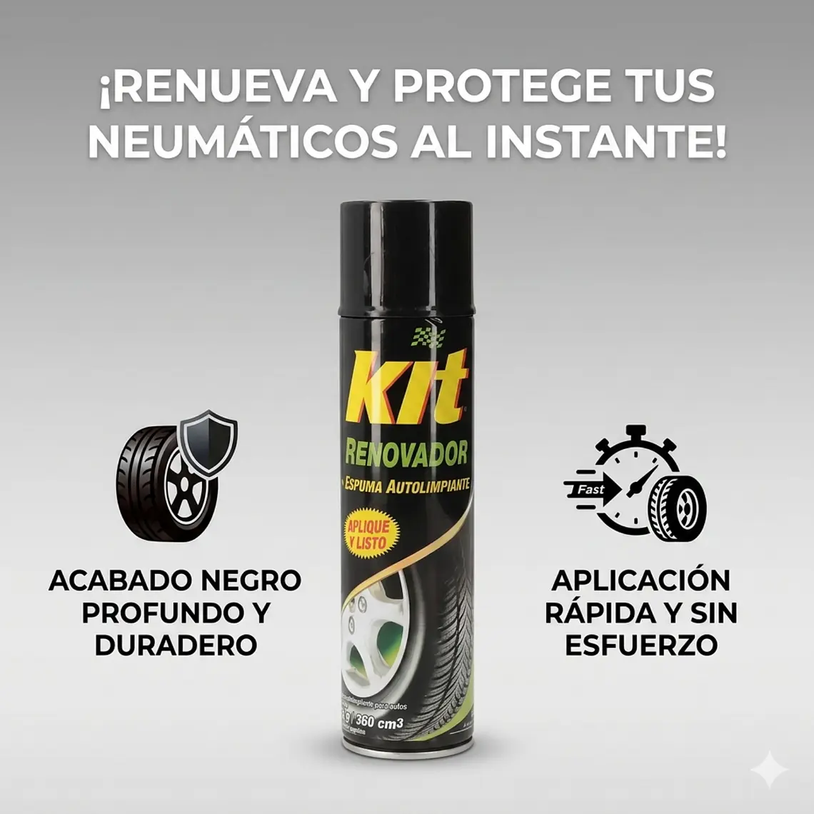 Renovador de Caucho y Neumáticos KIT Spray 360 ml 2