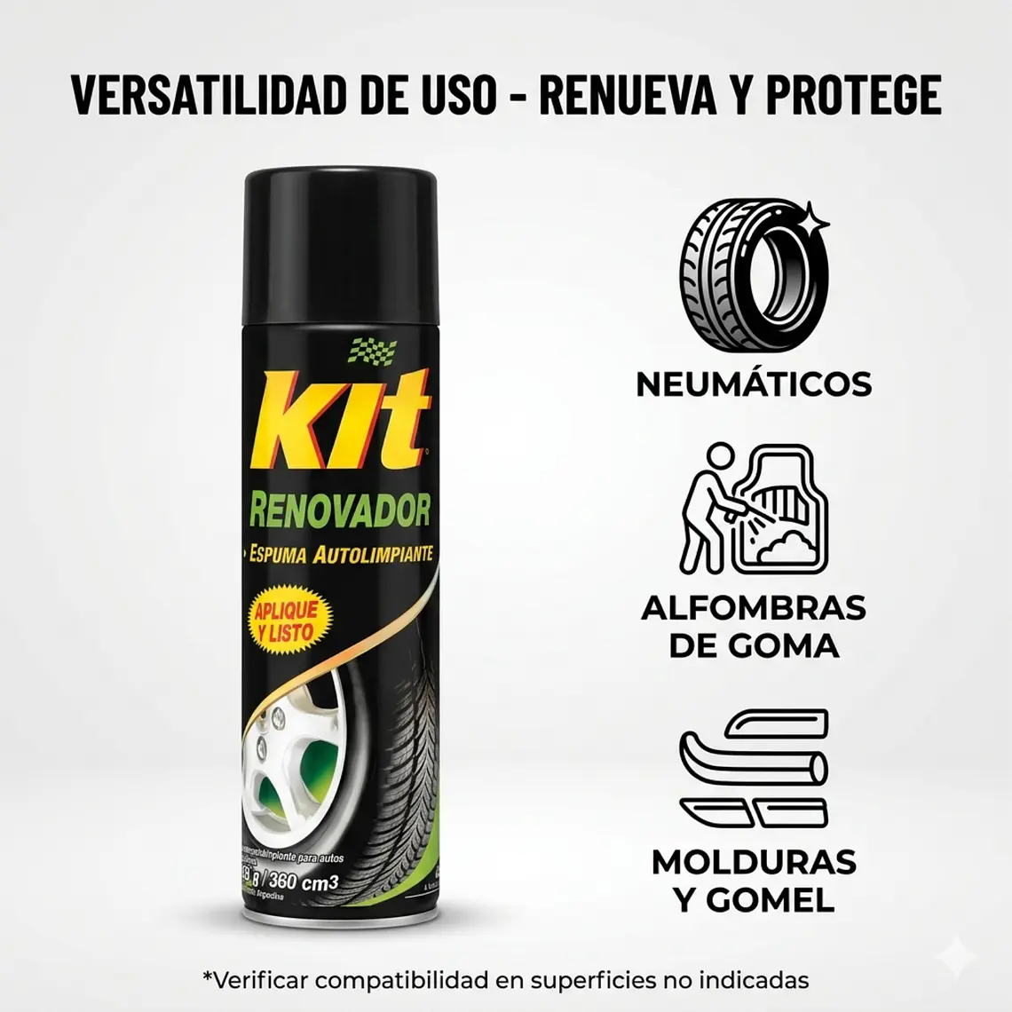 Renovador de Caucho y Neumáticos KIT Spray 360 ml 4