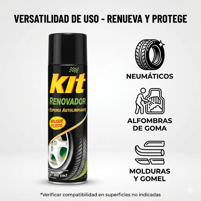 Renovador de Caucho y Neumáticos KIT Spray 360 ml 4