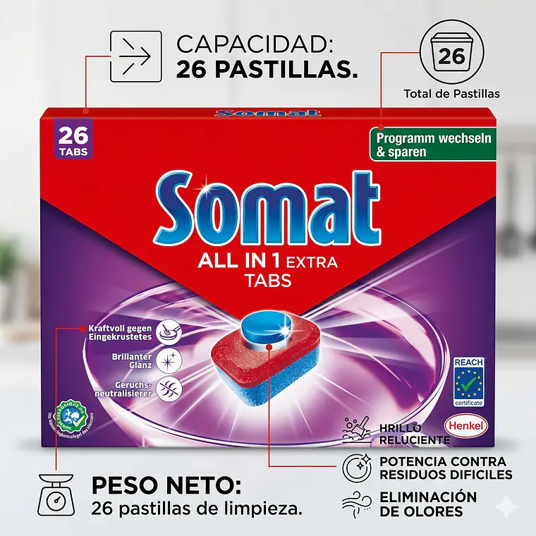 Pastillas Lavavajillas Somat 26 Unidades 2