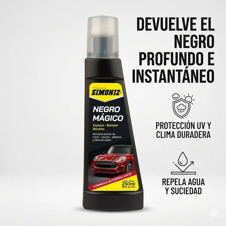 Restaurador De Plásticos Auto Simoniz Negro Mágico 250ml Parachoques 3