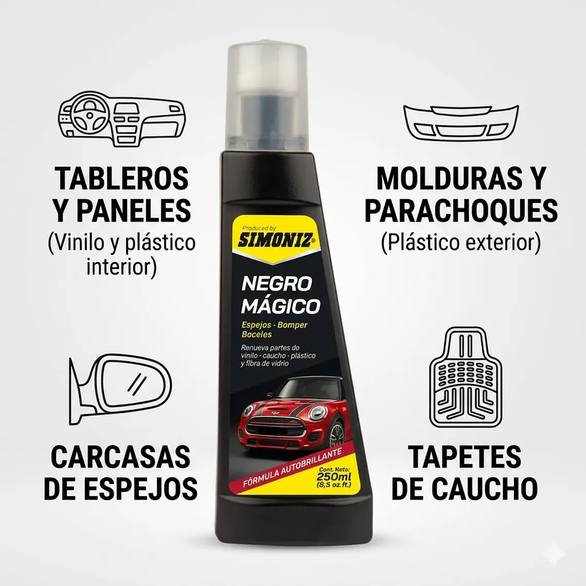 Restaurador De Plásticos Auto Simoniz Negro Mágico 250ml Parachoques 5