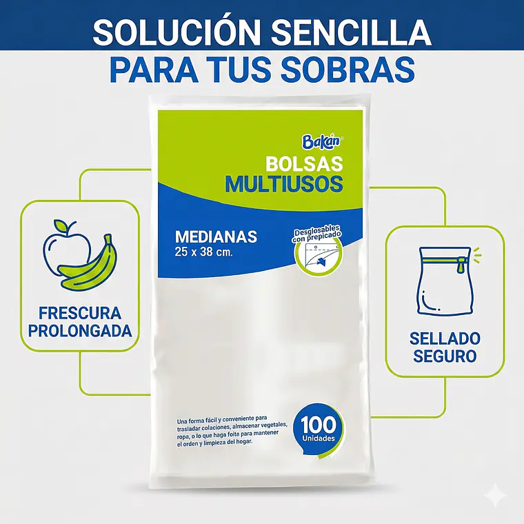 Bolsas Multiuso Bakan 25x38 Bolsa Taco Mediana 100 Unidades 2