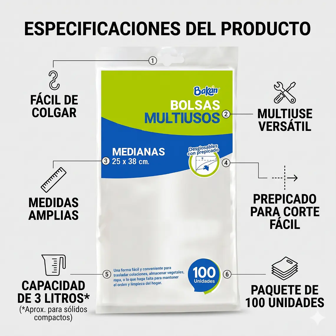 Bolsas Multiuso Bakan 25x38 Bolsa Taco Mediana 100 Unidades 5