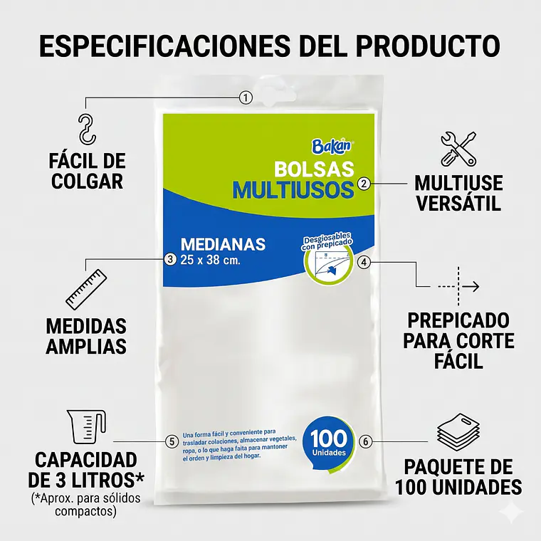 Bolsas Multiuso Bakan 25x38 Bolsa Taco Mediana 100 Unidades 5