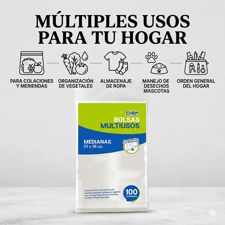 Bolsas Multiuso Bakan 25x38 Bolsa Taco Mediana 100 Unidades 6