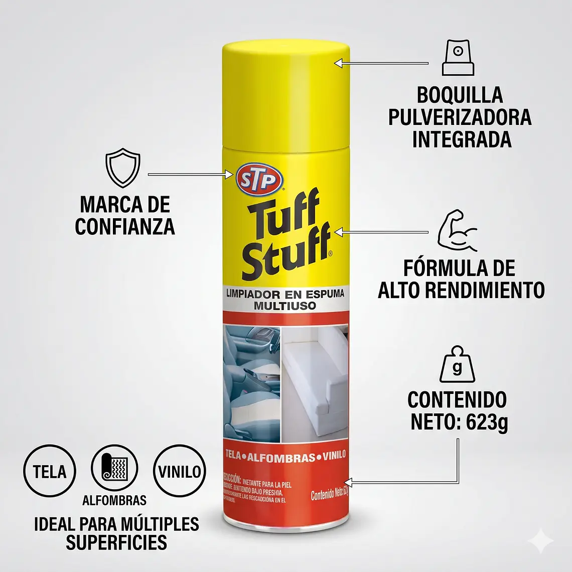 Limpiador En Espuma Tela, Alfombra, Vinilo 623gr 6