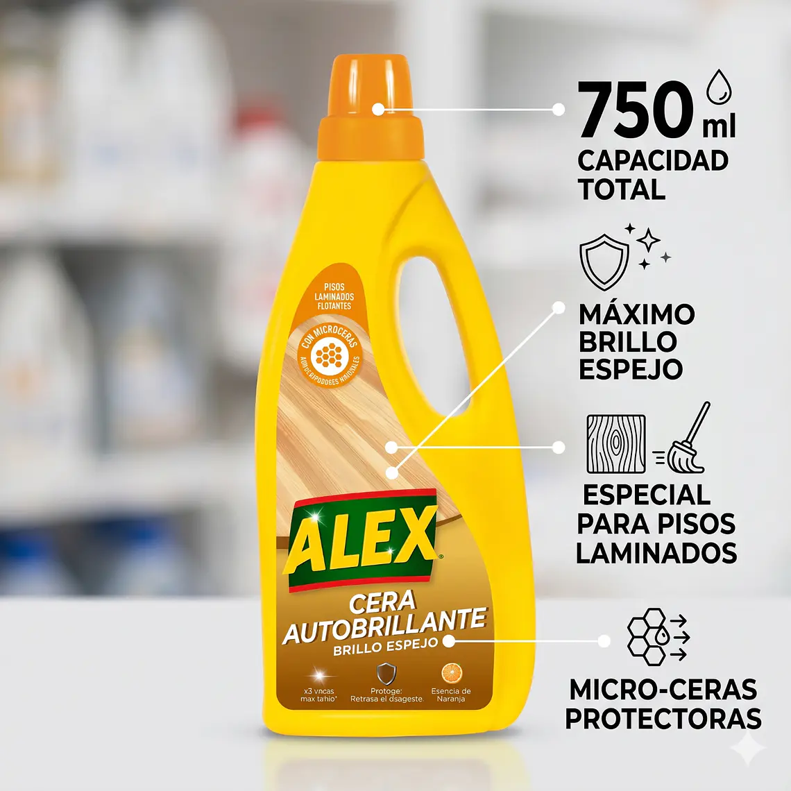 Cera Autobrillante Pisos Laminados Alex 750 ml 4