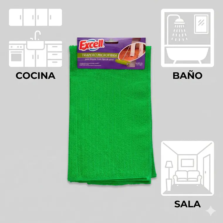 Trapero Microfibra Excell 50x60 cm Con Ojal Ultra Absorbente Para Piso 5