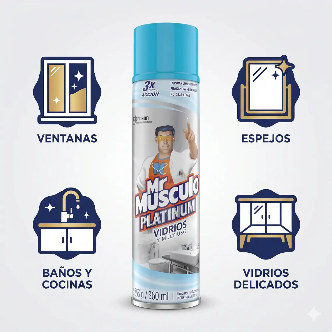 Mr Músculo Limpiavidrios Espuma 360ml Triple Acción 3