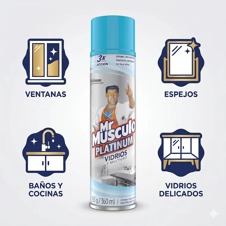 Mr Músculo Limpiavidrios Espuma 360ml Triple Acción 3