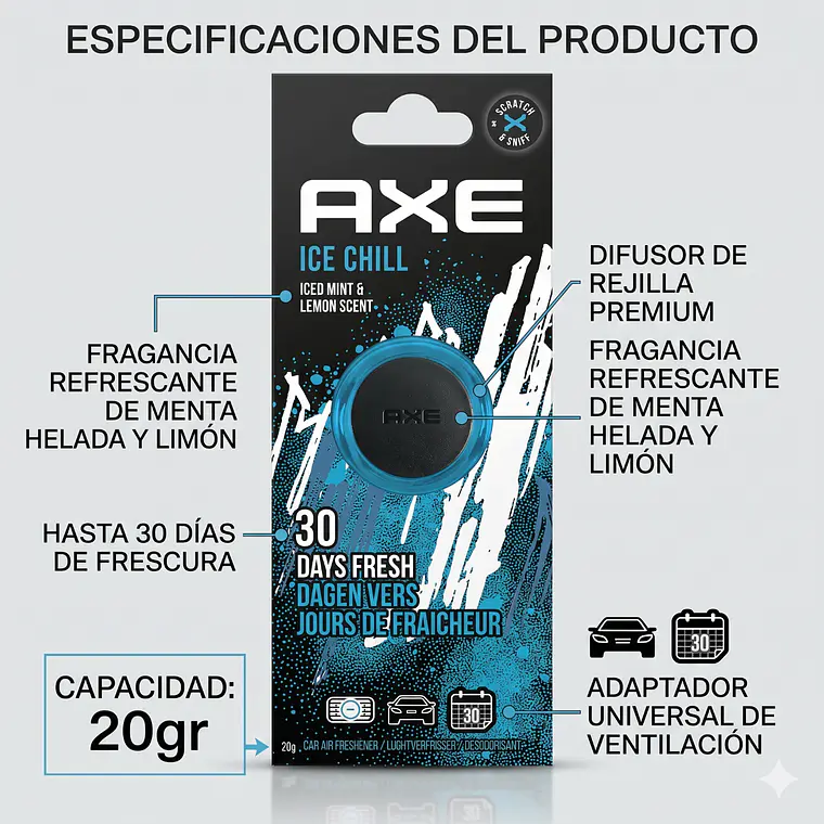 Aromatizante Para Autos Axe Rejilla Ice 19gr 5