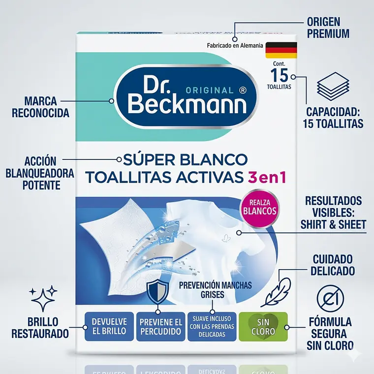 Toallitas Súper Blanco Dr. Beckmann x15 Unid 4