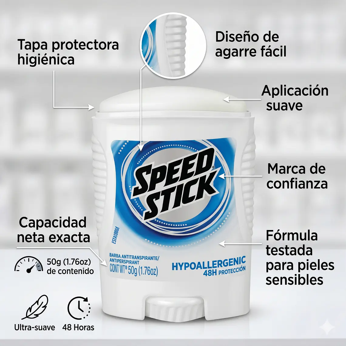 Desodorante barra Speed Stick Hipoalergénico 50gr 4