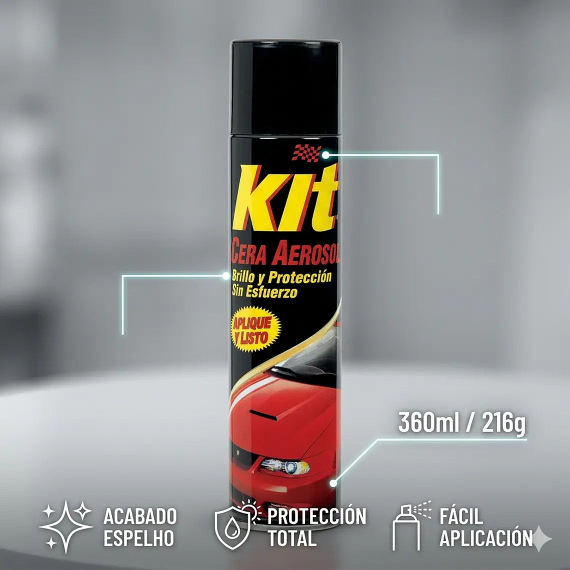 Cera para Autos en Aerosol Kit 360ml Brillo y Protección 4