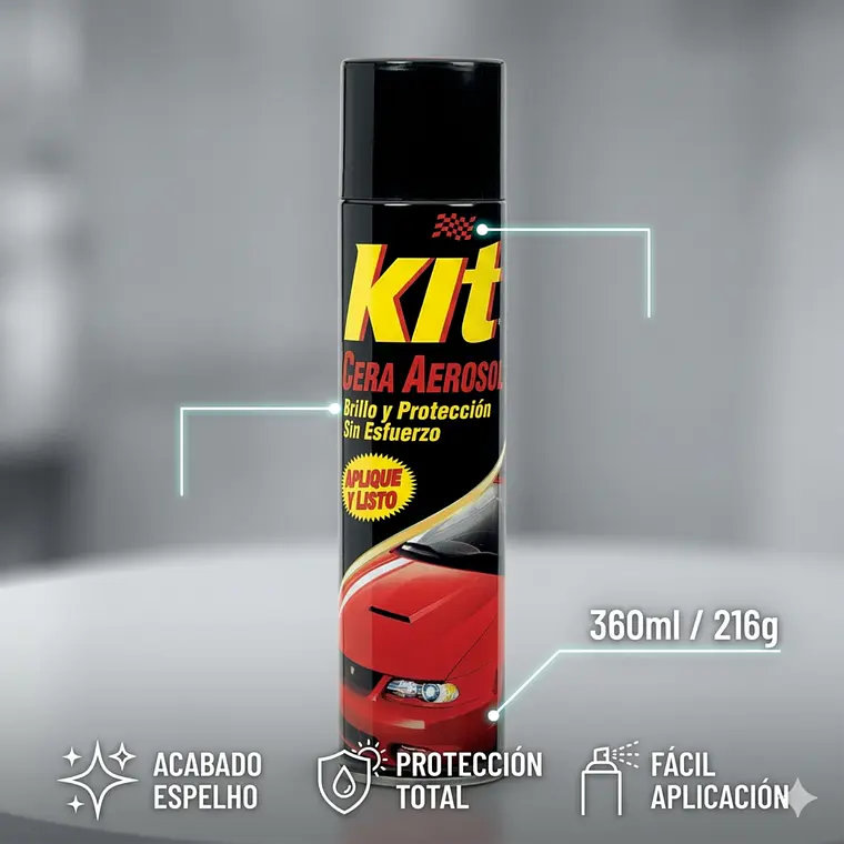 Cera para Autos en Aerosol Kit 360ml Brillo y Protección 4