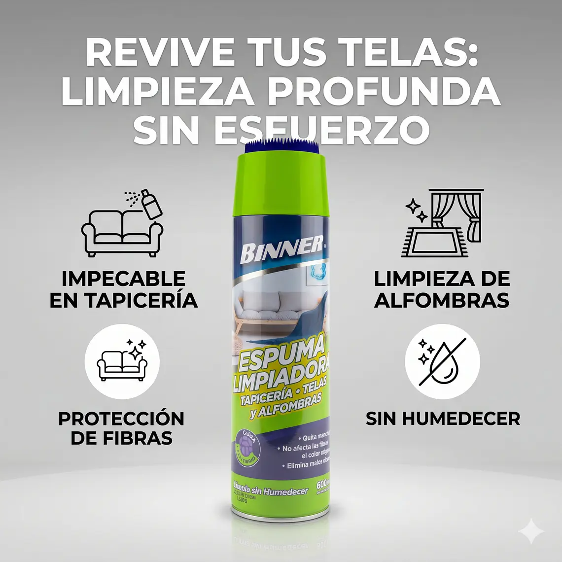 Limpiador Tapiceria, Telas, Alfombras Binner 600ml 2