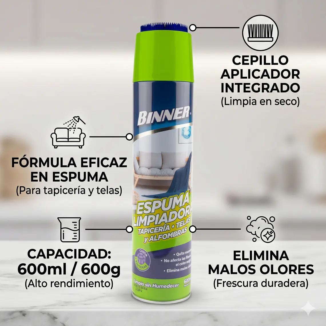Limpiador Tapiceria, Telas, Alfombras Binner 600ml 4