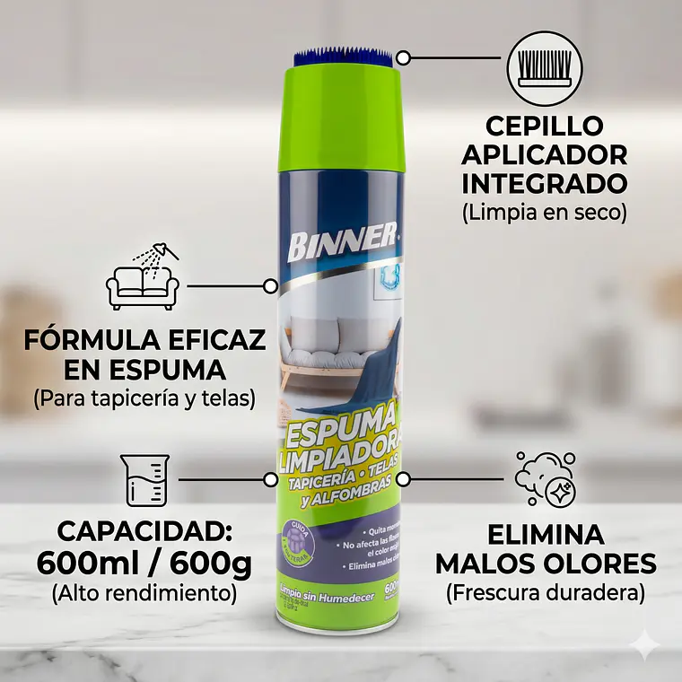 Limpiador Tapiceria, Telas, Alfombras Binner 600ml 4