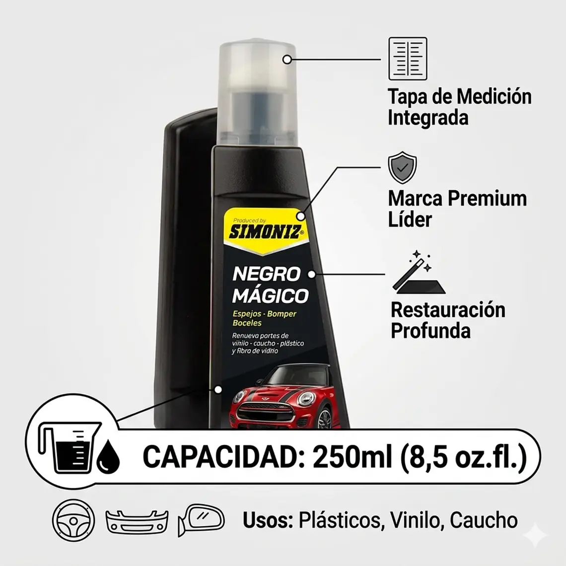 Restaurador De Plásticos Auto Simoniz Negro Mágico 250ml Parachoques 4