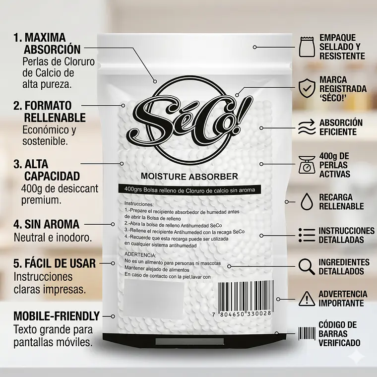 Recarga Antihumedad 400g SecoDry Clóset Hogar 2