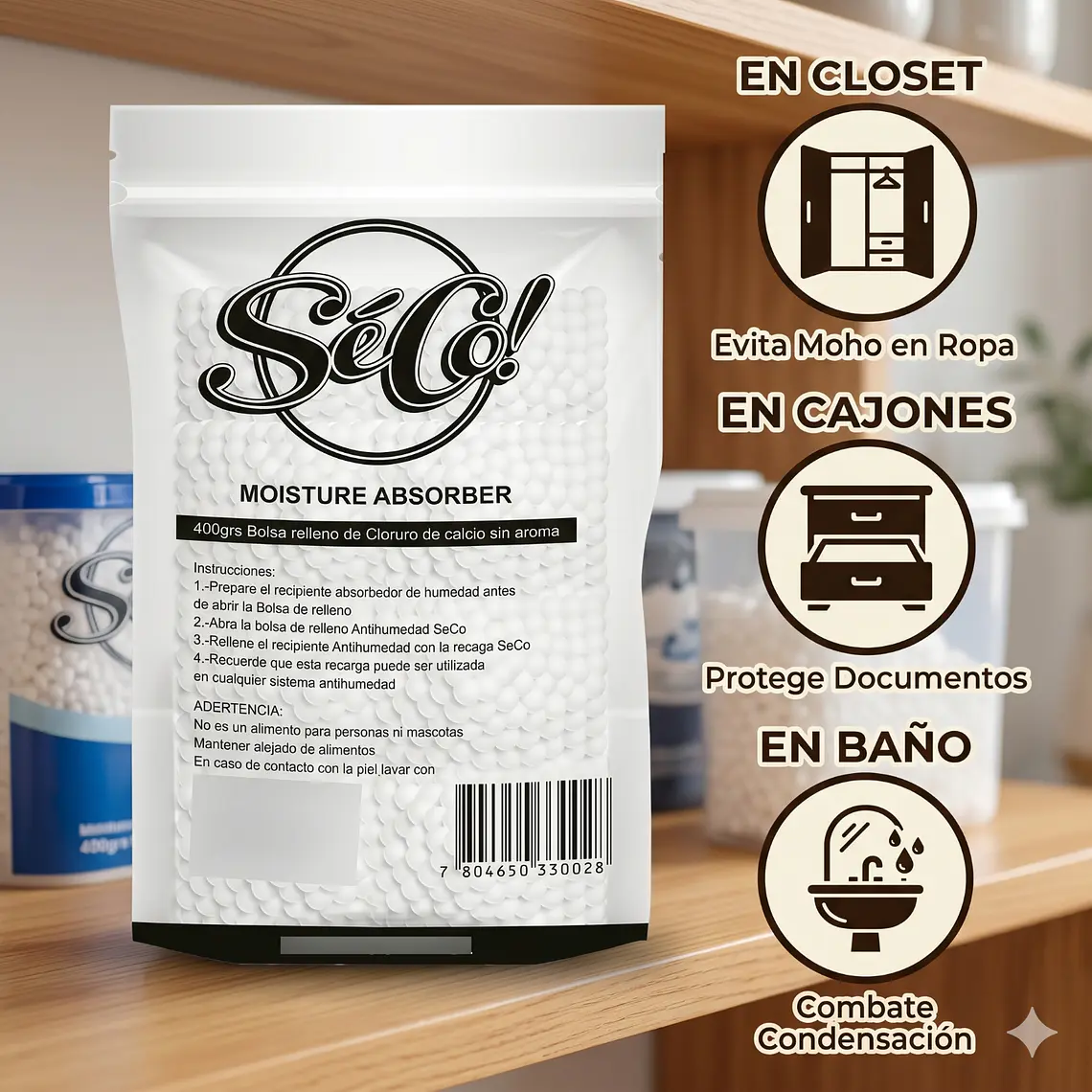 Recarga Antihumedad 400g SecoDry Clóset Hogar 6