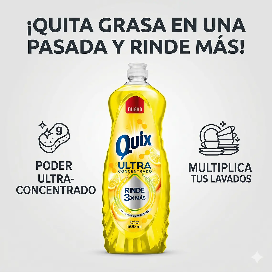 Lavaloza Quix Amarillo 500 ml Alto Poder Desengrasante 2