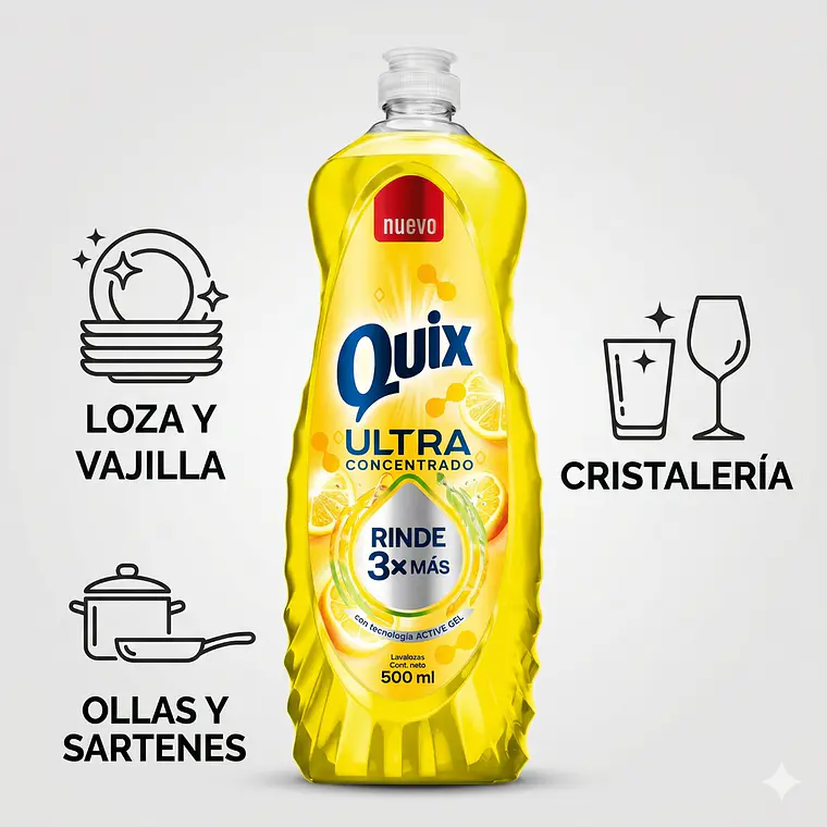 Lavaloza Quix Amarillo 500 ml Alto Poder Desengrasante 3