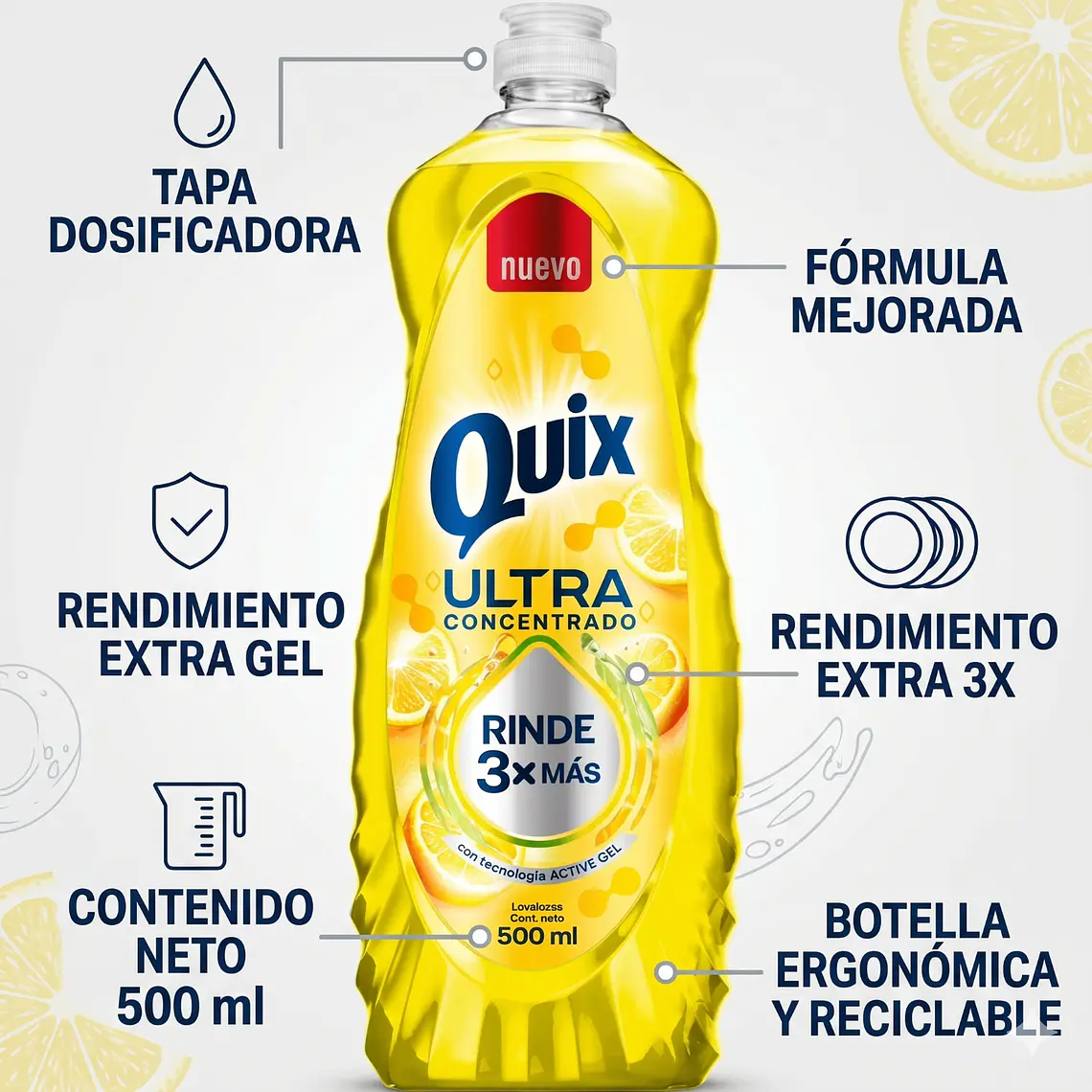 Lavaloza Quix Amarillo 500 ml Alto Poder Desengrasante 4