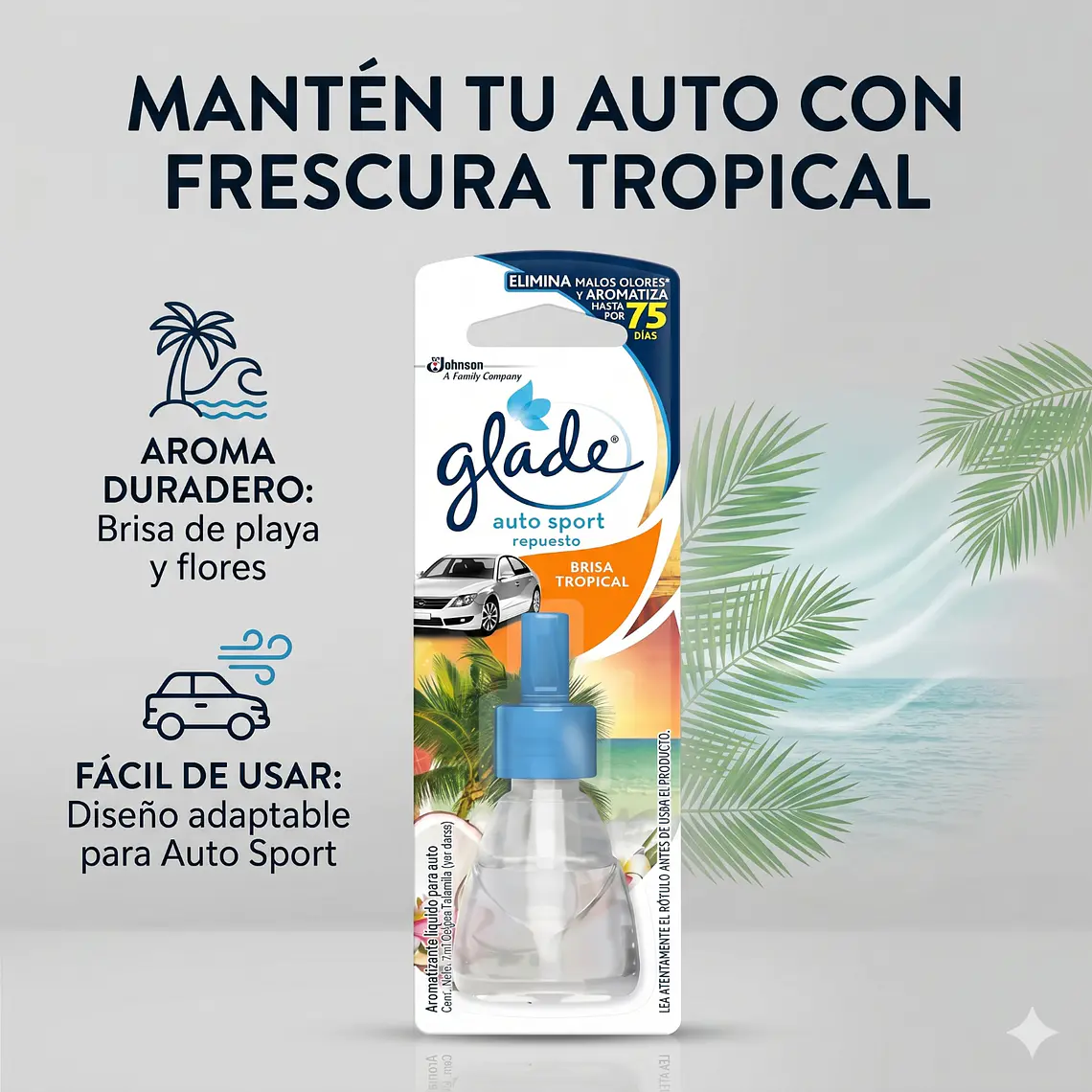 Recarga Aromatizante Glade Auto Brisa Tropical 7ml 2