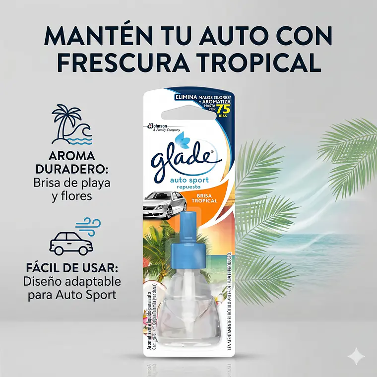 Recarga Aromatizante Glade Auto Brisa Tropical 7ml 2