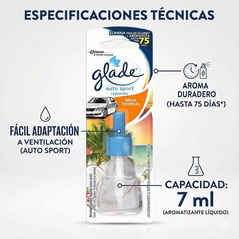 Recarga Aromatizante Glade Auto Brisa Tropical 7ml 4