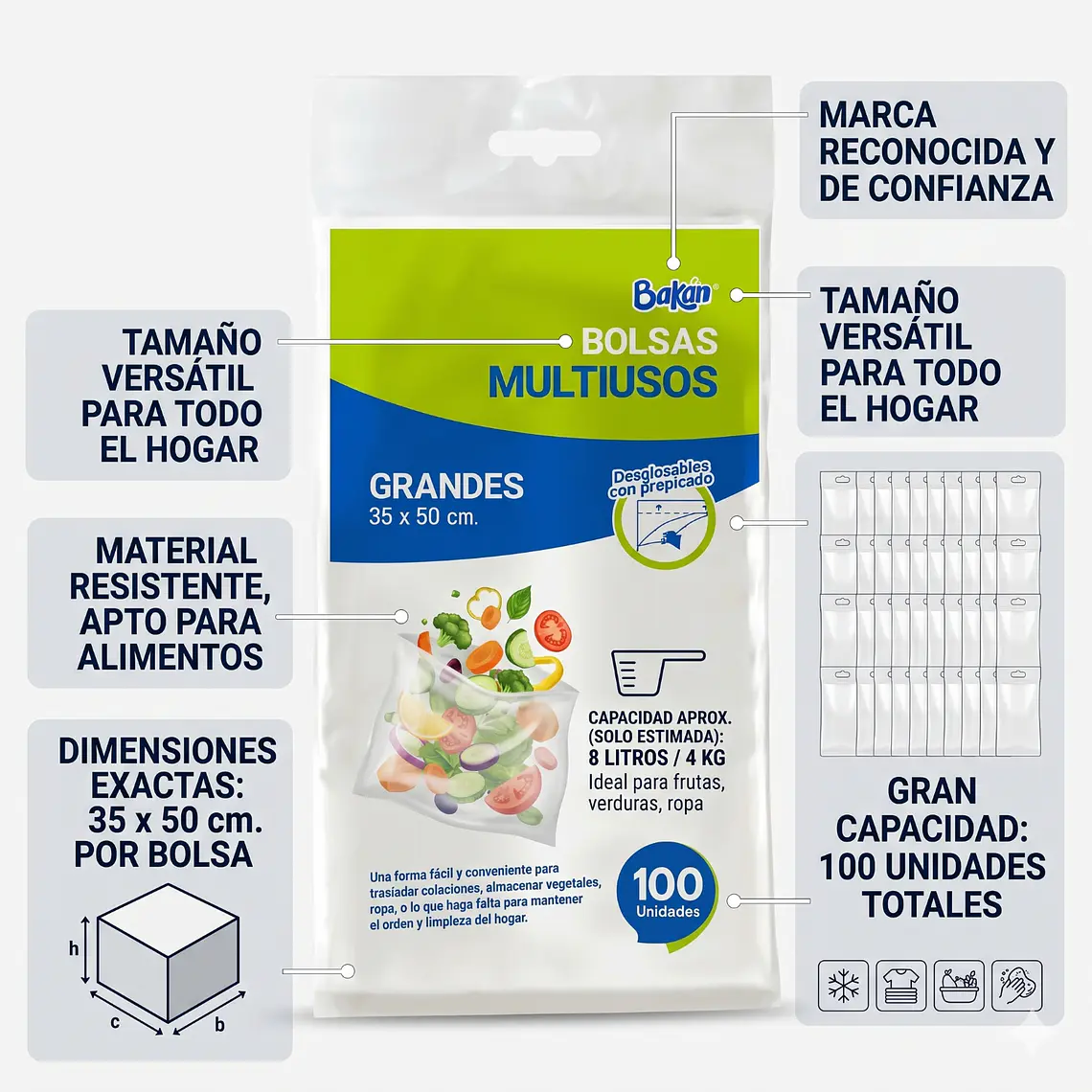 Bolsas Multiuso Bakan 35x50 Bolsa Taco Grande 100 Unidades 4