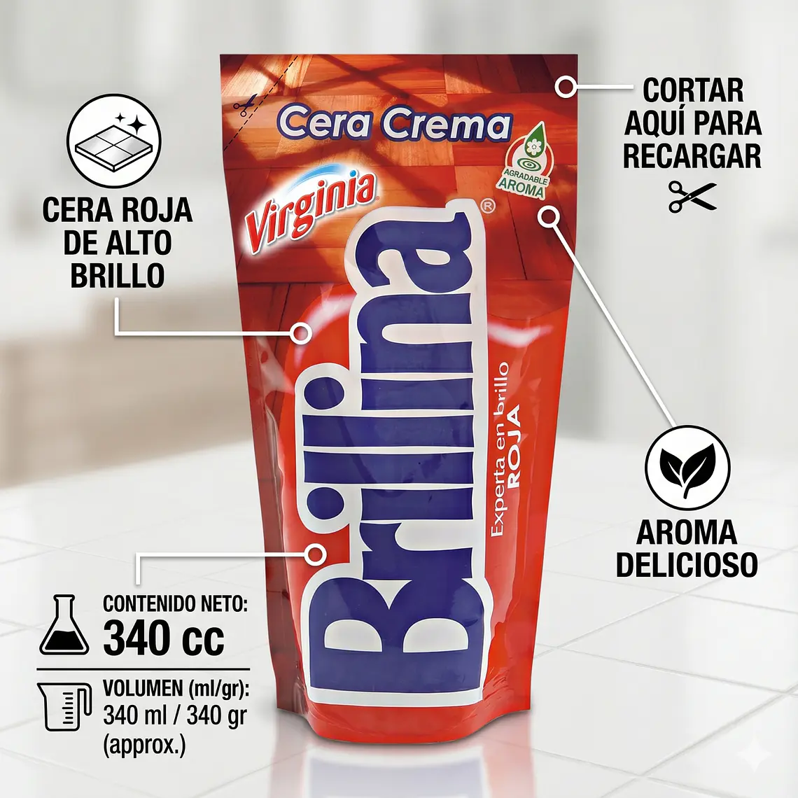 Cera Pisos Roja Brillina 340cc 4