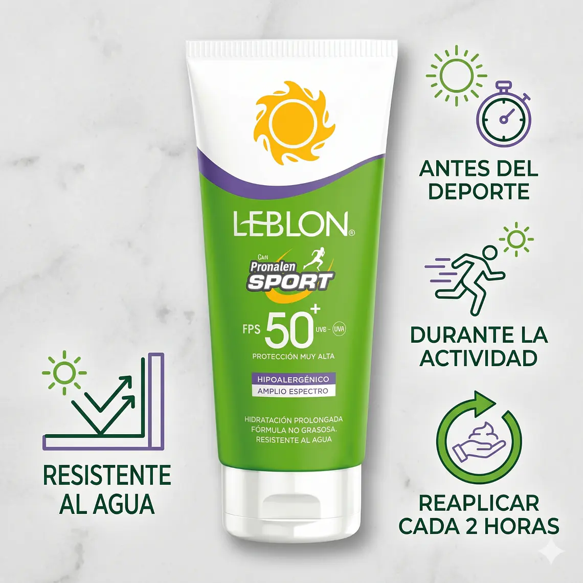 Protector Solar Sport FPS50 Amplio Espectro Leblon 190g 3