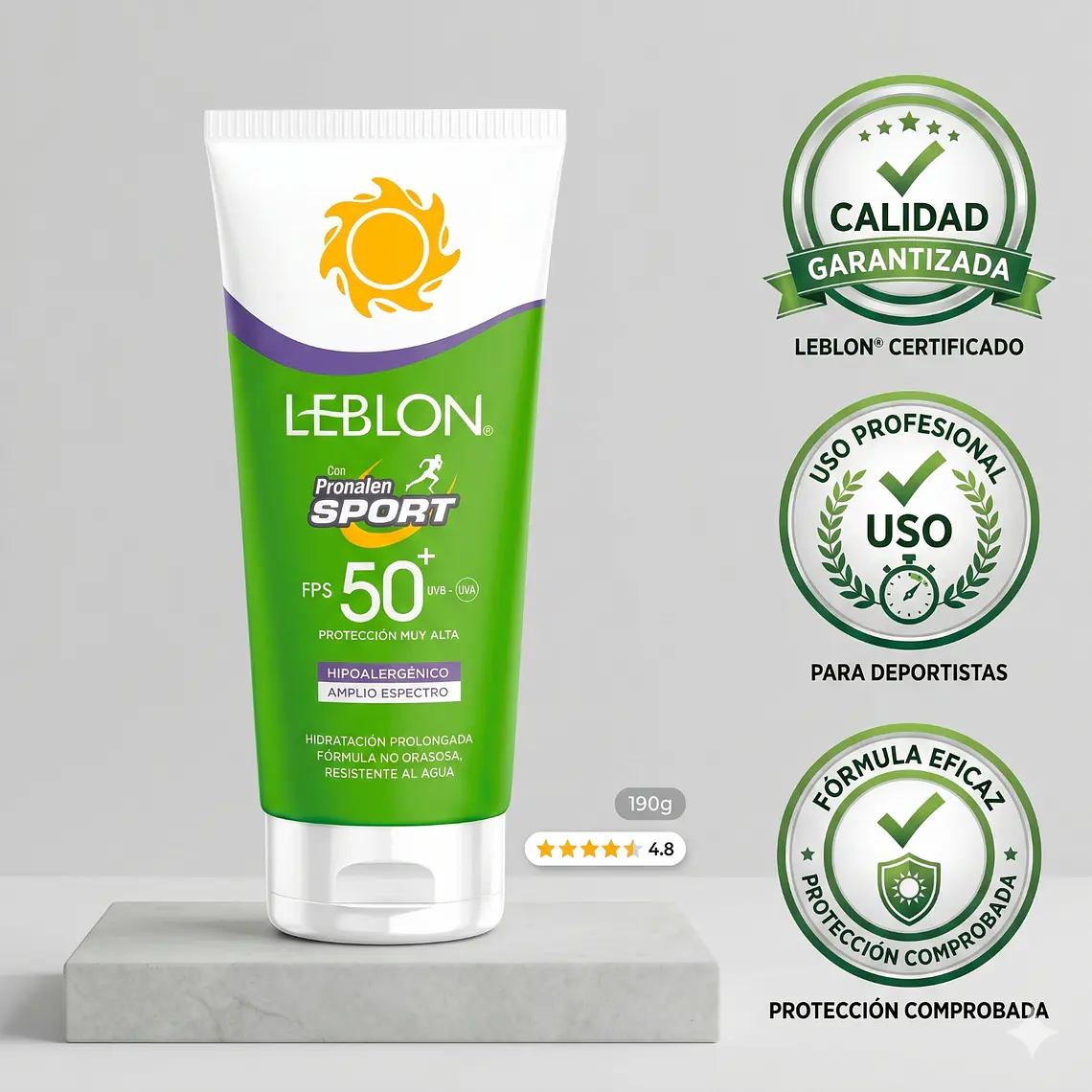 Protector Solar Sport FPS50 Amplio Espectro Leblon 190g 5