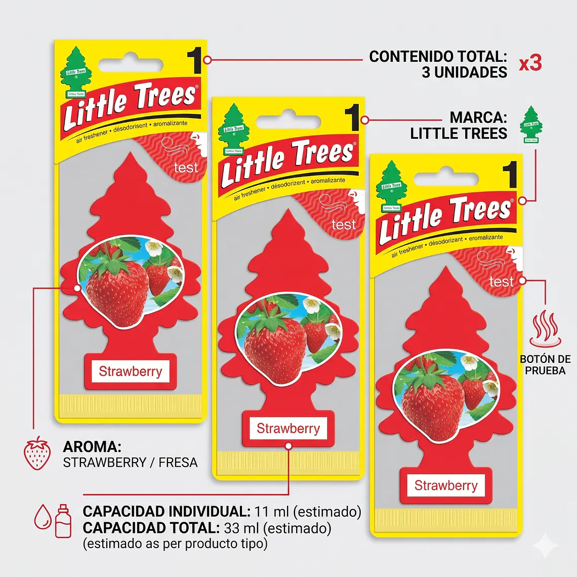Aromatizante Pino Strawberry Little Trees Pack X 3unid 4