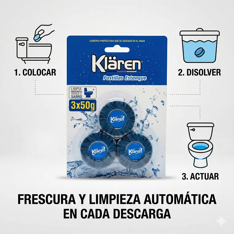 Pastillas Estanque Inodoro Klaren 3x50g 3