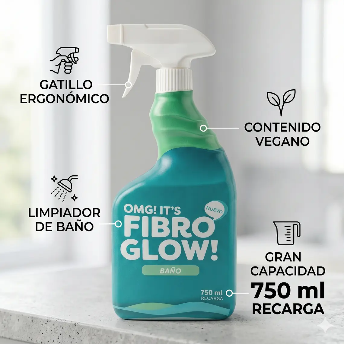 Limpiador Baño Fibro Glow Gatillo 750ml Vegano 4