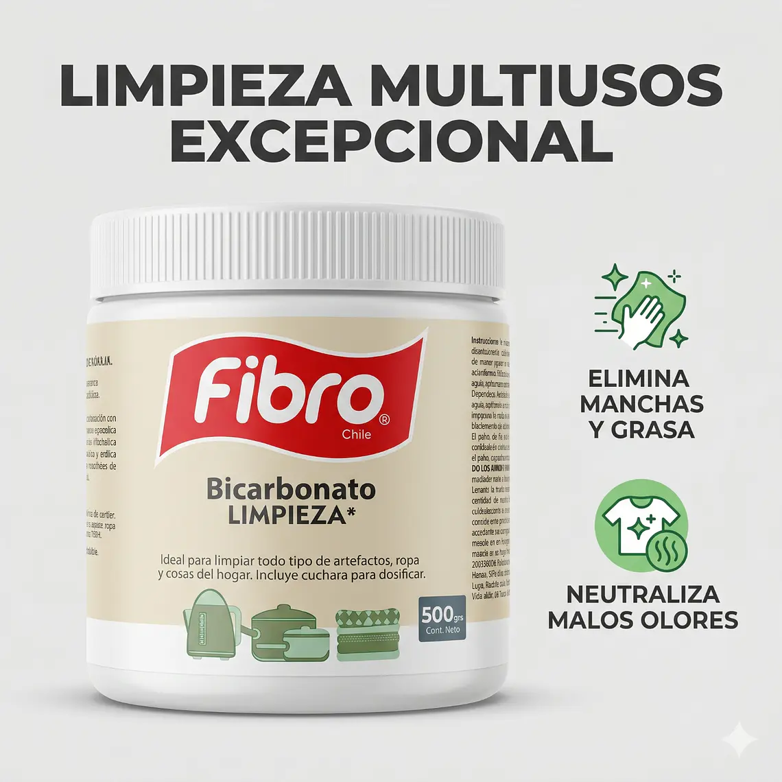 Bicarbonato Limpieza Fibro Chile 500g Multiusos 2
