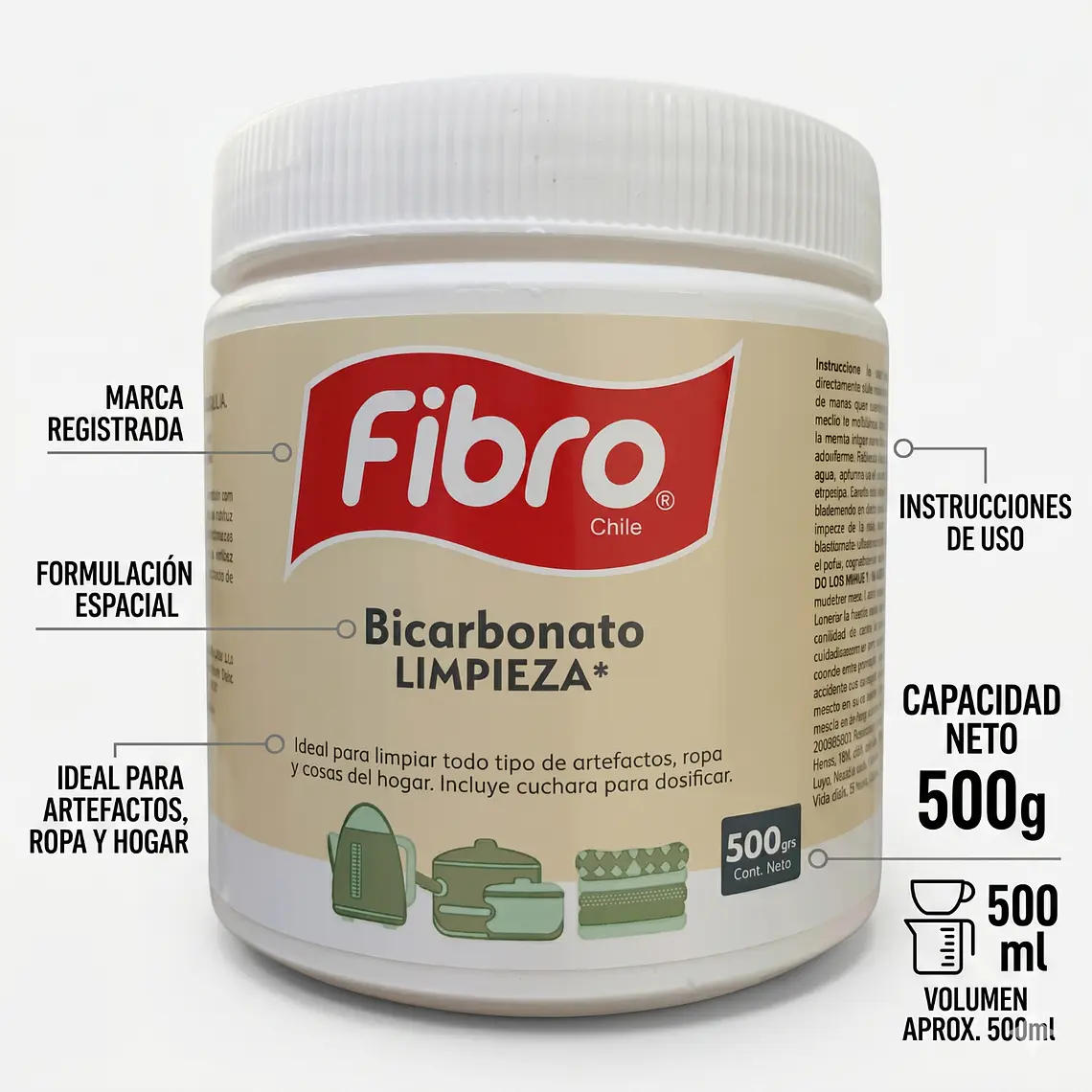 Bicarbonato Limpieza Fibro Chile 500g Multiusos 4