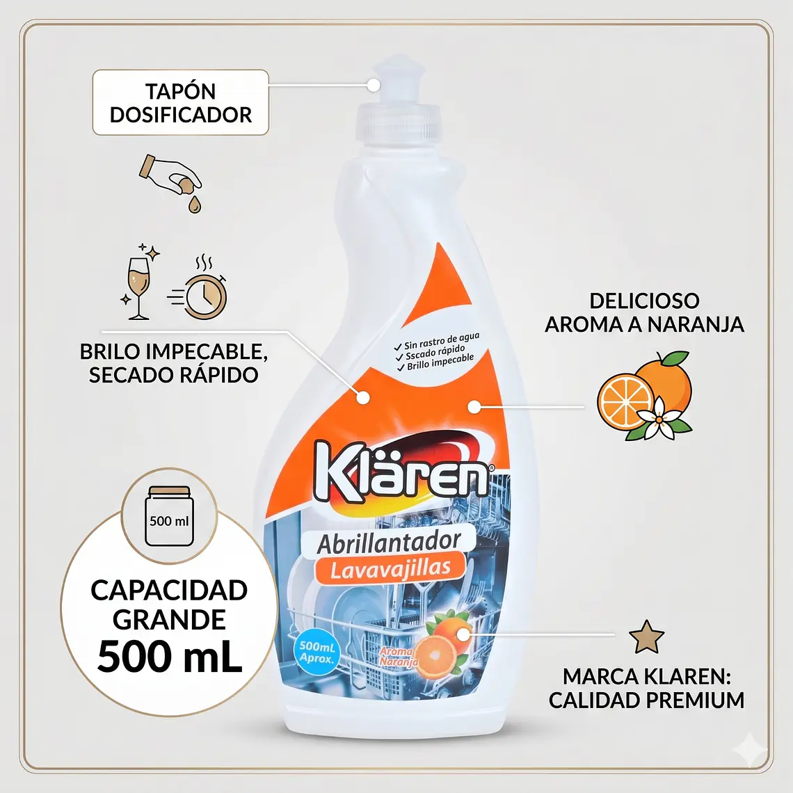 Abrillantador Lavavajillas Klaren 500ml Naranja 4