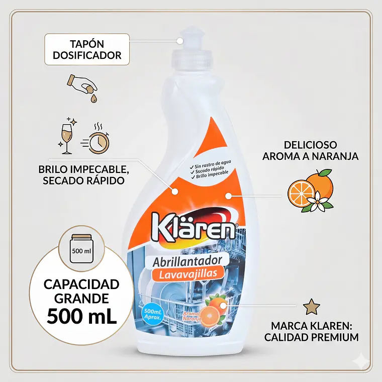 Abrillantador Lavavajillas Klaren 500ml Naranja 4