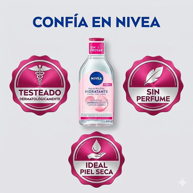 Agua Micelar Nivea Hidratante 400ml: Piel Seca y Sensible 4