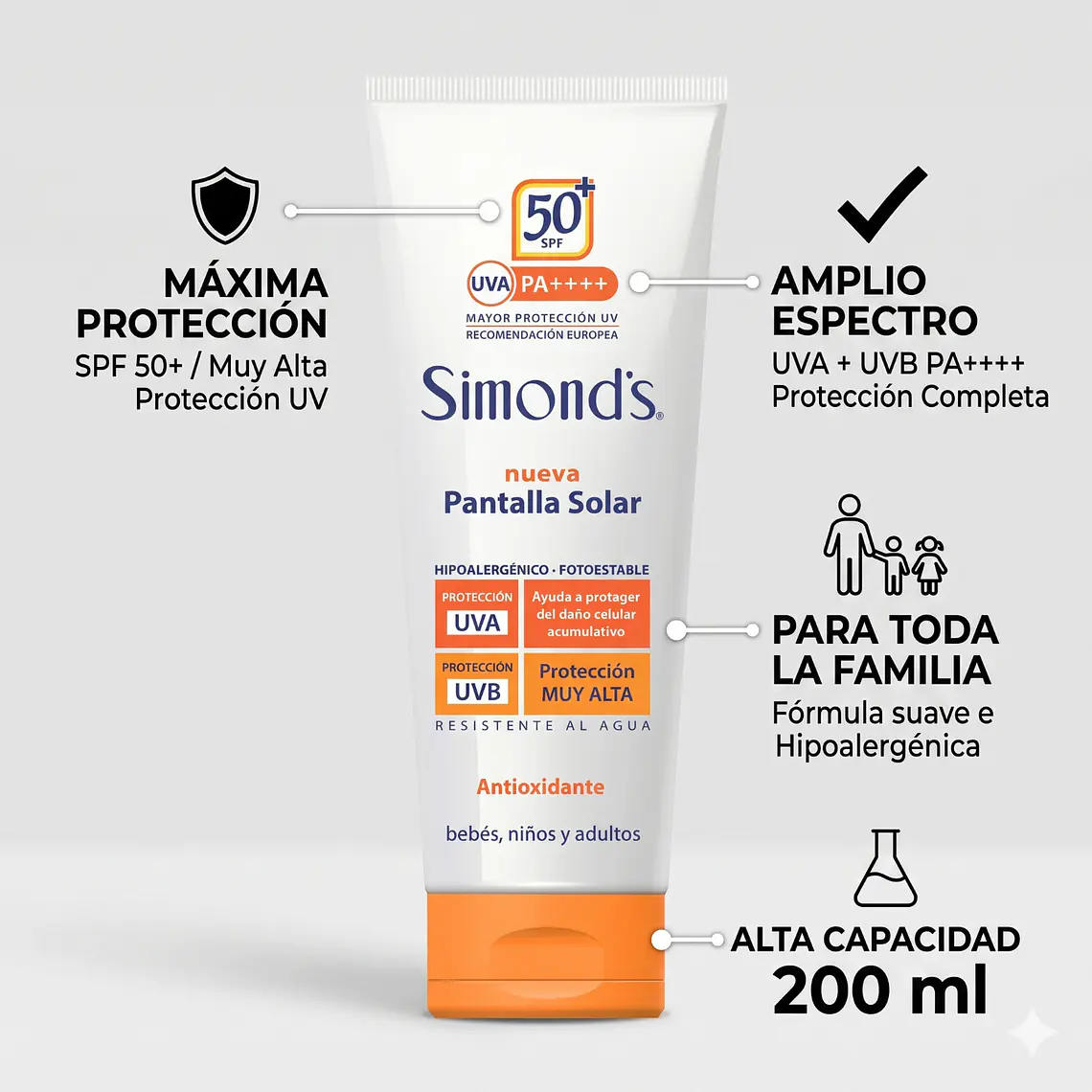 Simonds bloqueador solar SPF 50 200 ml para piel sensible 4